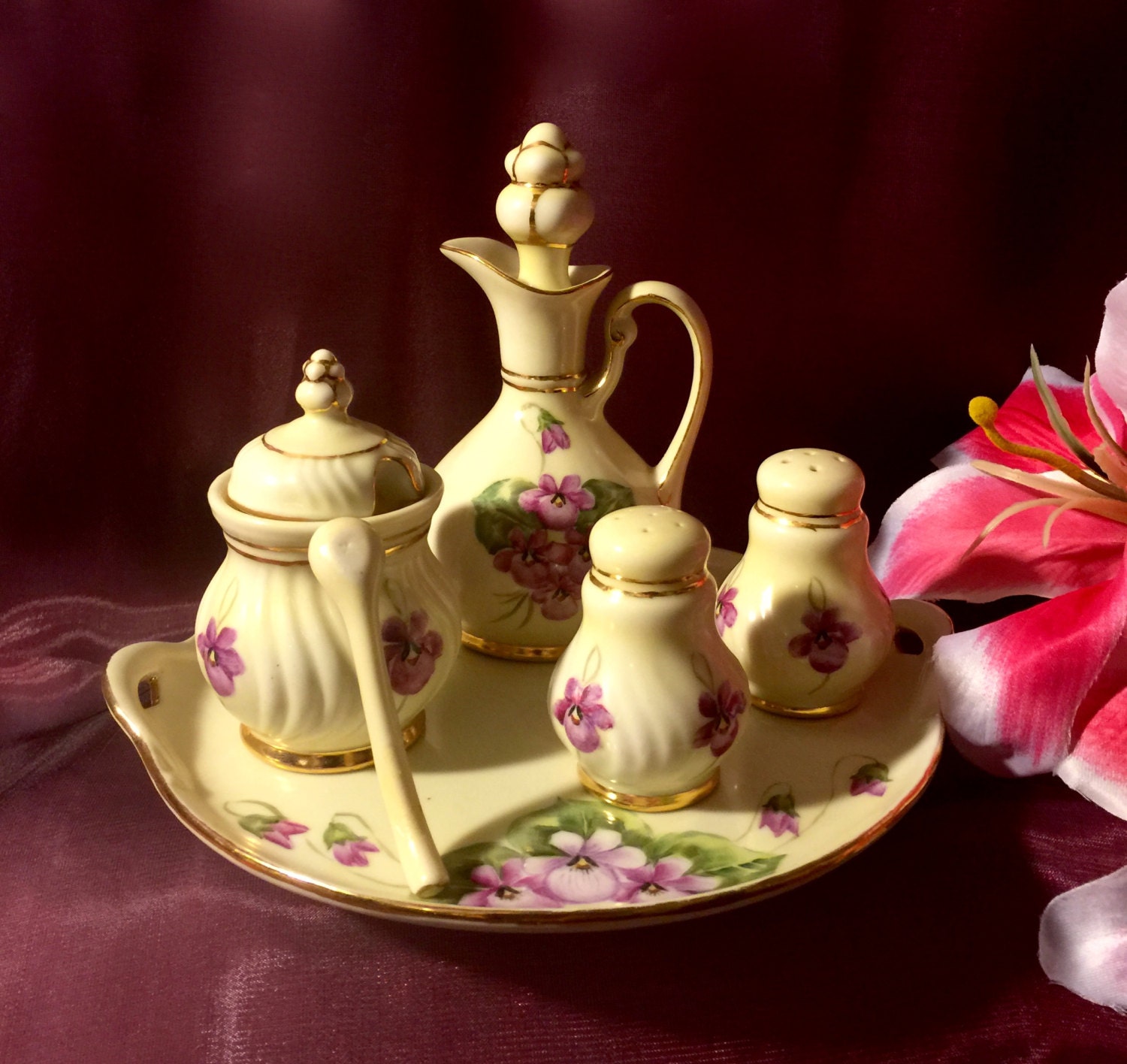 Vintage Japanese Fine China Condiment 5 Piece