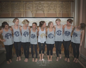 Set of 8 Bridesmaid Shirts, Bachelorette Party Shirts, Bridal Party Monogrammed Tank Tops (mg001)
