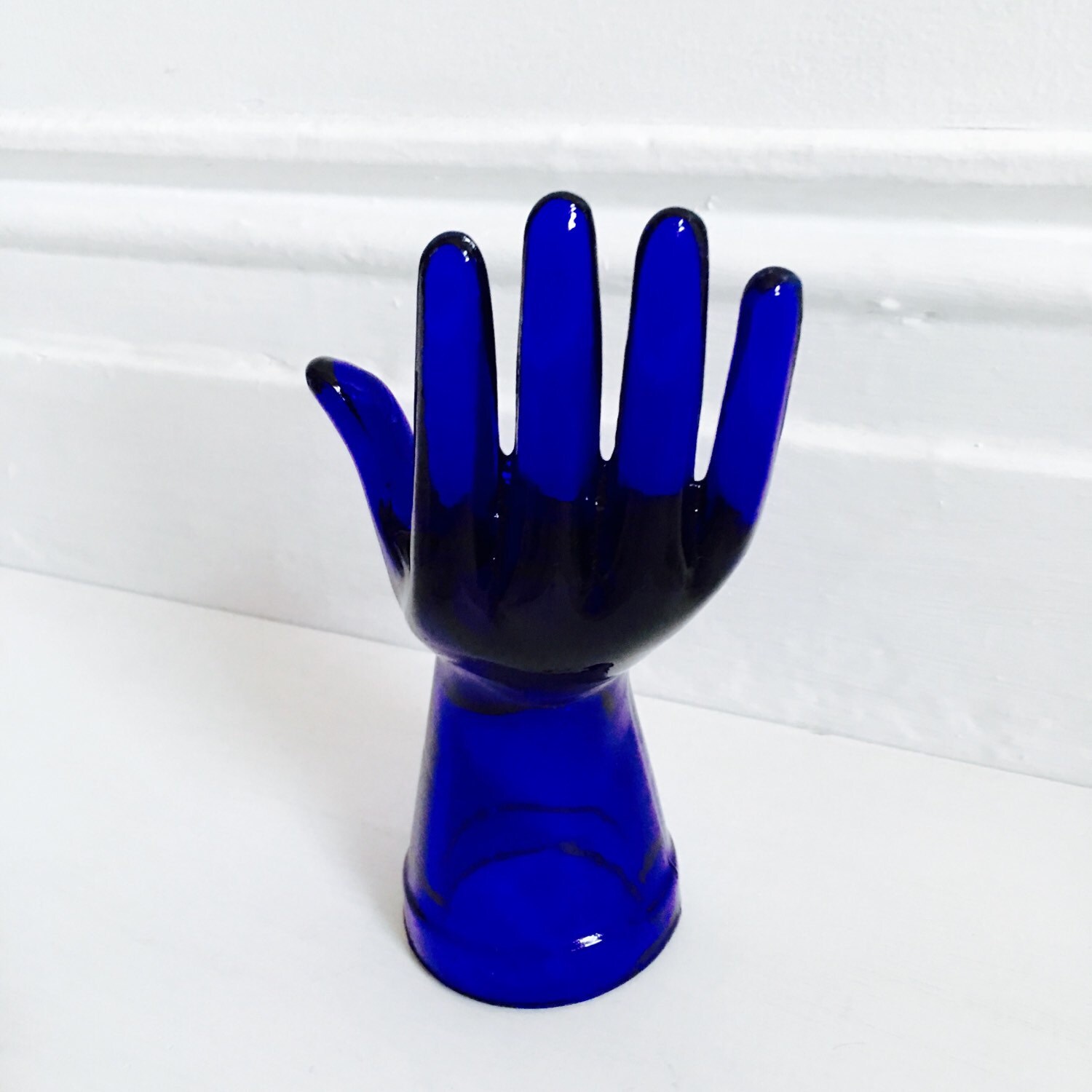Cobalt Blue Glass 'Hand' Ring Holder Jewelry Display