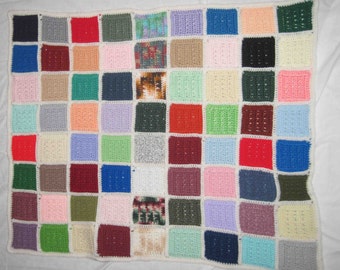 Afghan Crochet Lap Blanket 28" x 35" Made In Multi Color Squares,Handmade, Lap Blanket Crocheted