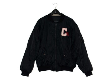 Bomber jacket / 80s black vintage bomber jacket / reversible jacket / Vintage clothing