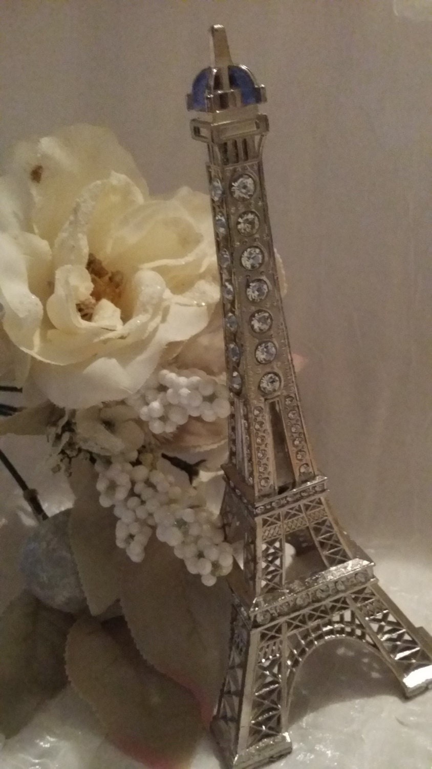 Wedding Decoration Eiffel Rhinestone Cake Topper Silver