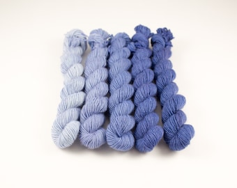 PRE-ORDER - Hand Dyed Gradient Yarn Set - 100% Merino SW Fingering Weight Yarn - Single ply - 100 grams - 366m/400yards - Denim