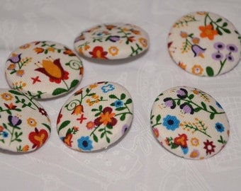 Fabric Buttons - Hungarian Floral Tulip Spring Fabric Covered Buttons
