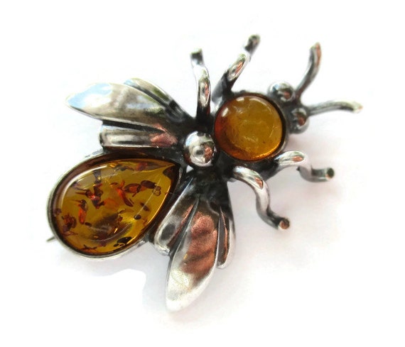 Vintage bee or fly brooch Baltic amber brooch Native