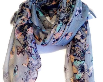 Butterfly Grey Summer Scarf / Spring Scarf / Gift For Her / Women Scarves / Fashion Accessories