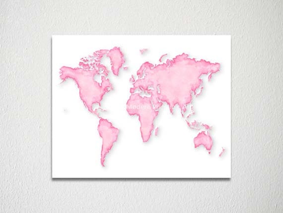Pink World Map INSTANT DOWNLOAD PinkWorld Map Printable