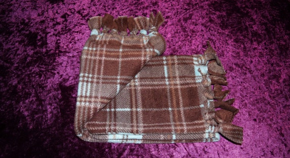 Men's Brown Plaid Fleece Tied Scarf