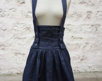 Jean's skirt high waisted with suspenders and lacing in the back