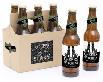Halloween Beer Labels – Funny Halloween Gifts - 6 Beer Bottle Labels & 1 Carrier - Spooktacularly Sophisticated Personalized Halloween Gift