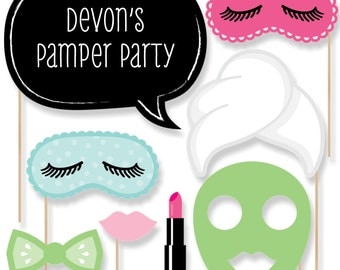20 pc. Spa Day - Spa Party Photo Booth Prop Kit with Mustache, Hat, Bow Tie, Glasses and Custom Talk Bubble