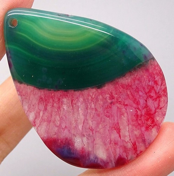 Pink and Green Stone Pendant 53mm x 35mm Gemstone Pendant