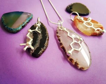 Agate Stone Molecule Jewelry Dopamine Serotonin Necklace Keychain Car Mirror Charm Pin Crystal Badge Science Biology Neuroscience Psychology