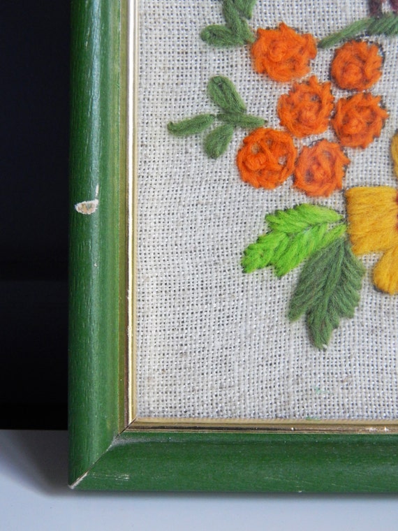 Vintage Crewel Artwork/Embroidered Artwork/God Bless Our