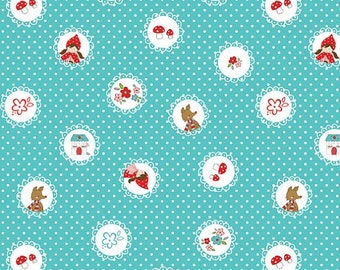 FQ Little Red Riding Hood Scallops in Aqua by Tasha Noel OOP HTF Fat Quarter