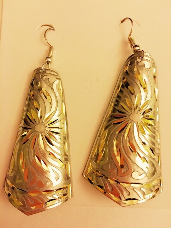 Beautiful brass carved dangle earrings. by leogem on Etsy