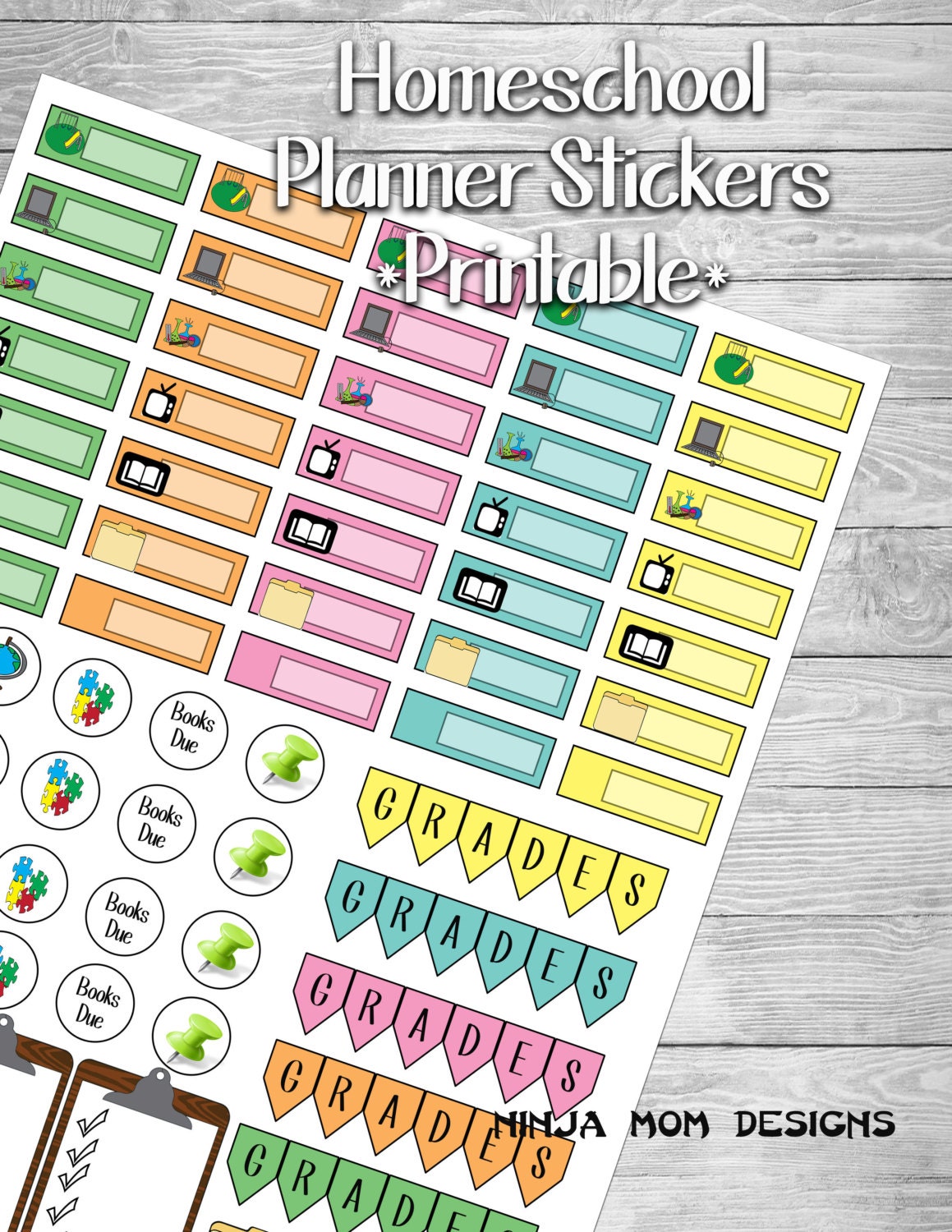 Homeschool and Teaching Reminder Planner Stickers Printable