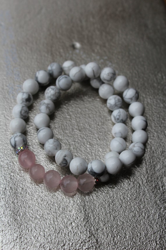 Genuine Howlite and Rose Quartz Bracelet by