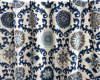 Indigo Curtains. Indigo window curtain. Rosa Medallion Panels. Cotton.unlined.Designers. Choose size