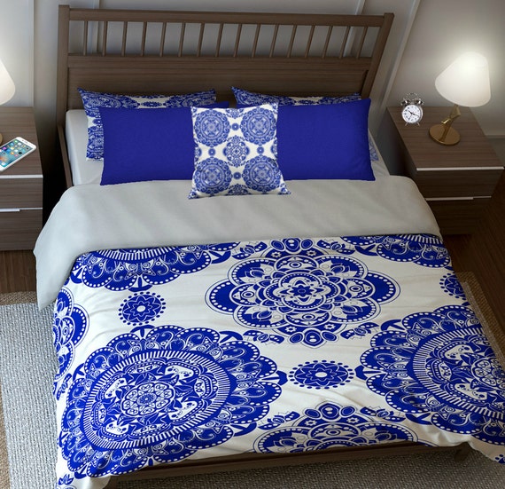 Boho Chic Bedding Duvet Cover Set Blue Willow by FolkandFunky