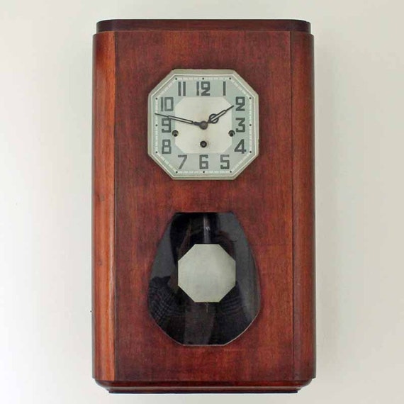 Antique Art Deco wall clock / French wood cased wall clock