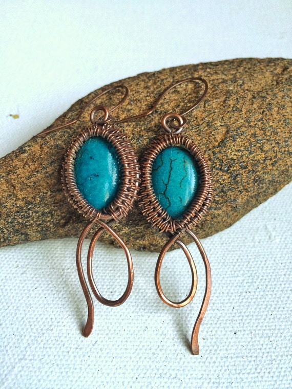 Items Similar To Antiqued Copper Wire Wrapped Earrings On Etsy