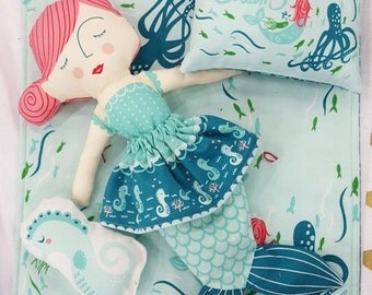 IN STOCK! Coral Queen Mermaid Doll Fabric Panel by Moda 100% Cotton, Stacy Iest Hsu