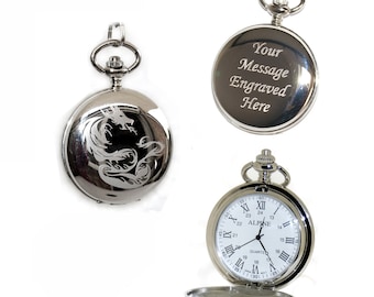 Chinese Dragon Pocket Watch Roman Numerals Gift for Best Man, Usher, Groom, Custom Engraved Birthday, Wedding or Anniversary Gift for Him
