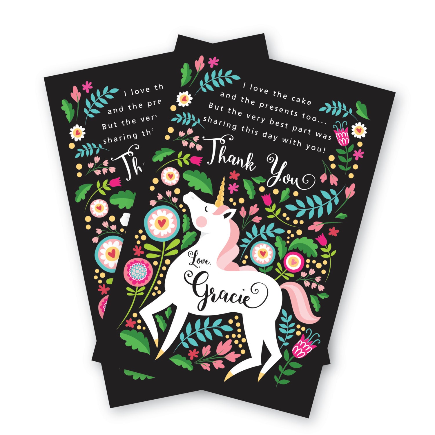 unicorn thank you card customized printable diy girls unicorn thank you