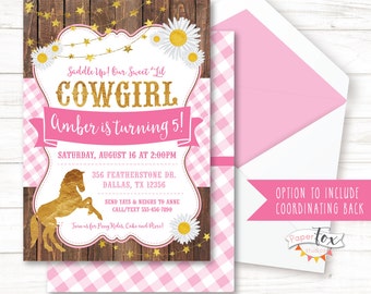 Cowgirl Birthday Invitation / Pony Birthday Invitation / Pink and Gold / Cowgirl Party Invitation / Horse Birthday Invitation / PRINTABLE