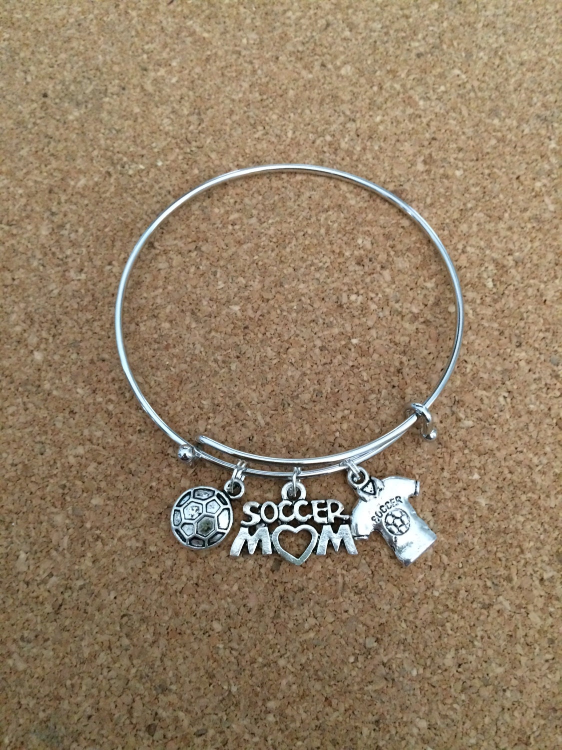 SOCCER MOM Charm Bracelet SilverPlated Bangle Soccer