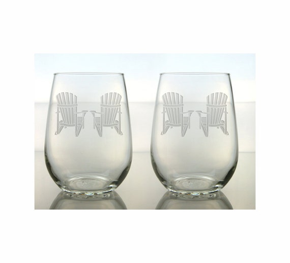 Adirondack Chair Wine Glasses / Set of 2 / Etched Stemless