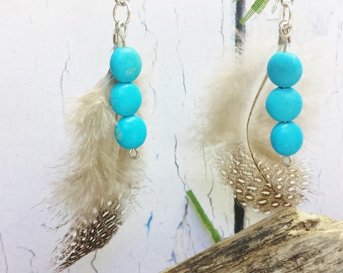 Feather Earrings ~ Cree Metis Canadian Aboriginal Real Blue Turquoise Pow Wow Regalia ~ Christmas In July 2016 Women Gift ~ Bijoux Ethniques