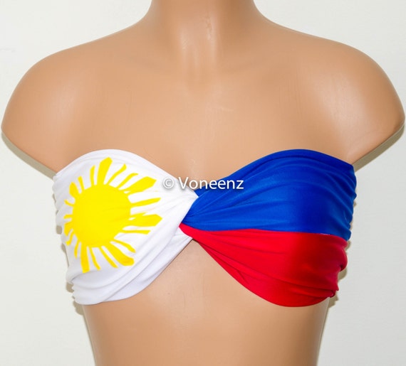 Padded Philippine Flag Bandeau Swimwear Bikini Top Twisted