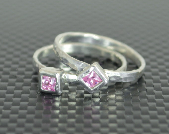 Square Pink Tourmaline Ring, Pink Tourmaline Solitaire, Pink Tourmaline Silver Ring, October Birthstone Ring, Square Stone Mothers Ring