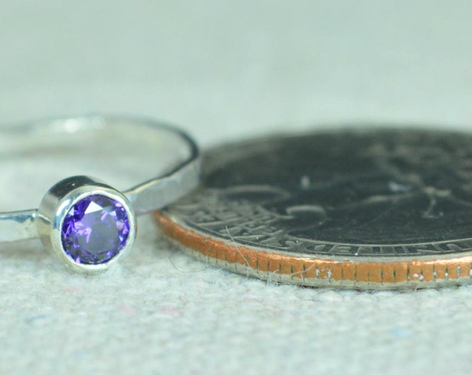 Small Silver Amethyst Ring, Amethyst Ring, Gemstone Ring, February Birthstone, Mothers Ring, Silver Rings, Stacking Ring, Slim Purple Ring