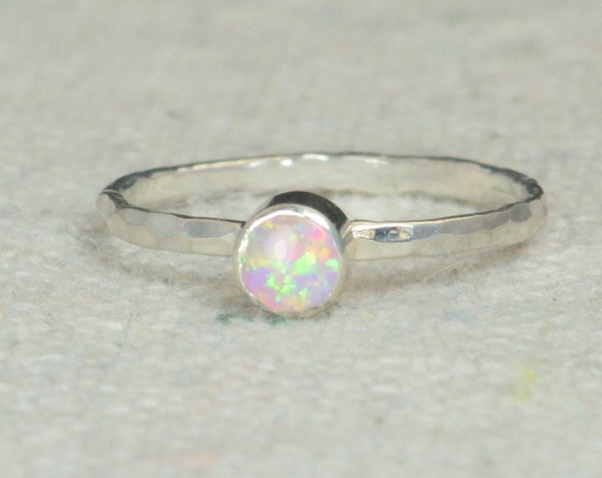 Small Silver Opal Ring, Opal Ring, Pink Opal Ring, Mothers Ring, Opal Jewelry, Stacking Ring, October Birthstone Ring