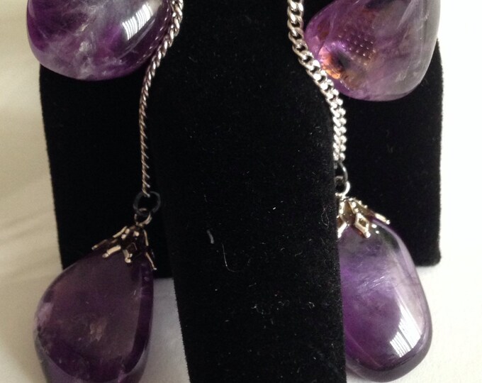Storewide 25% Off SALE Vintage Art Deco Silver Tone Amethyst Necklace & Matching Amethyst Clip Earrings Set With Genuine Deep Purple Stones
