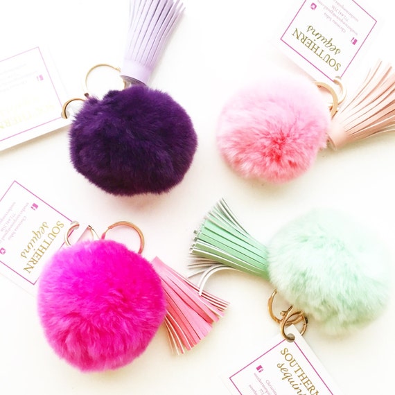 Hope Keychain with purse clip: soft puff and leather tassel