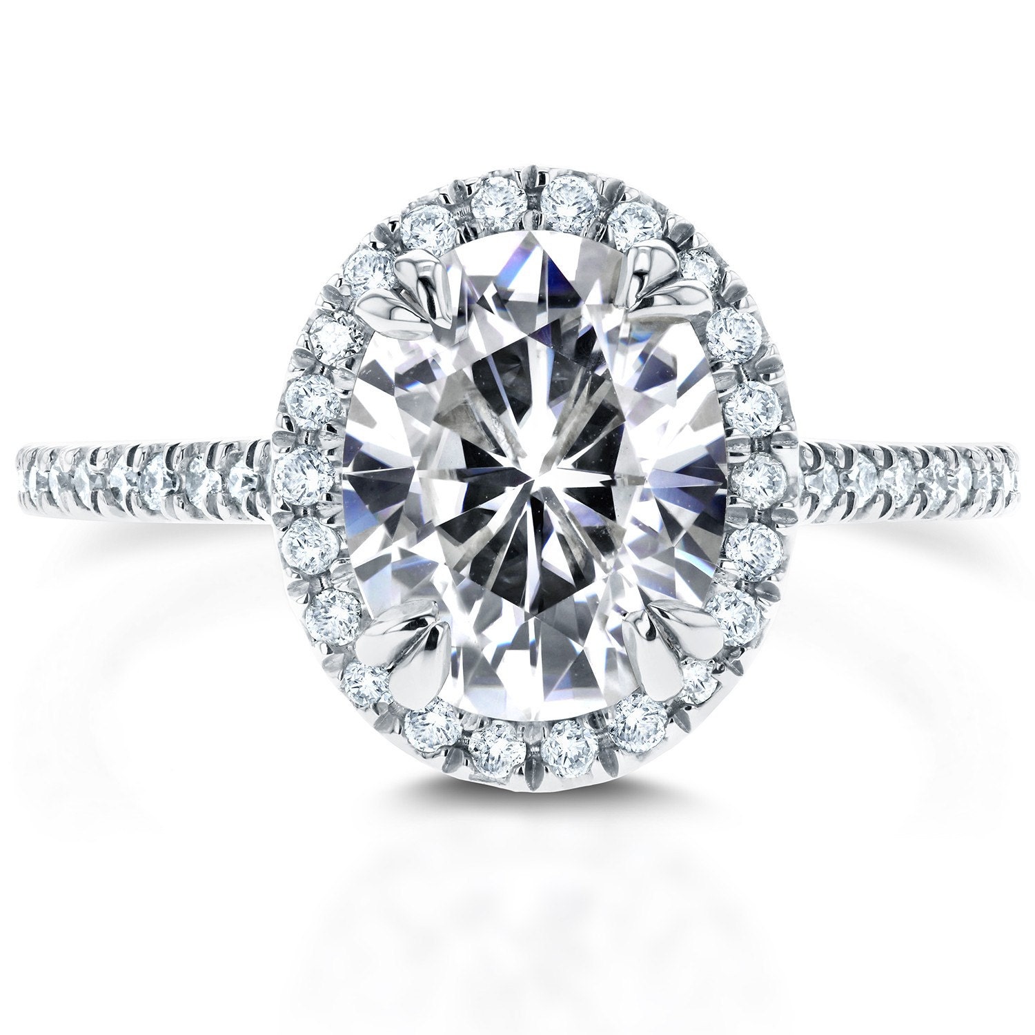 Oval Moissanite and Diamond Halo Engagement Ring 2 1/3 CTW in