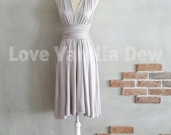 Bridesmaid Dress Infinity Dress Straight Hem Light Grey Knee Length Wrap Convertible Dress Wedding Dress