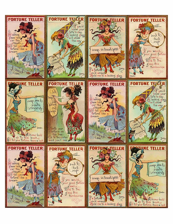 Vintage Gypsy Fortune Teller Cards Ephemera Clip Art
