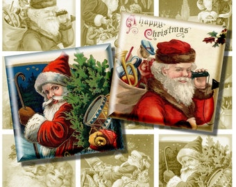 Printable Santa Pictures, Digital Collage Sheet, 2 inch Squares, Vintage Christmas Postcards, Square Santa Illustration, Instant Download g9