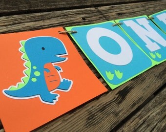 ONE Dinosaur Party High Chair Banner - First Birthday, One Party, Photo Prop, Birthday Party