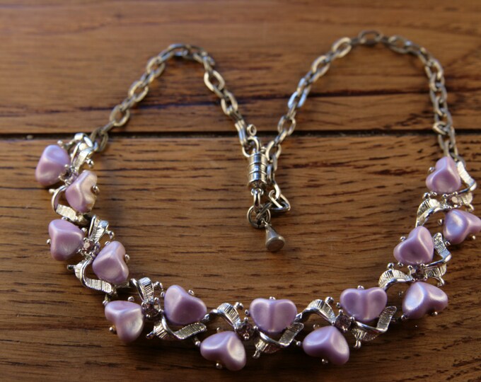 Violet Rhinestone Necklace Silver Tone Vintage Prom Jewelry 1950s 60s Costume Jewelry