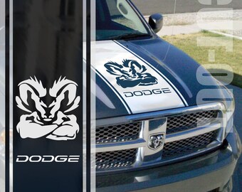 Chrome Dodge Ram Truck Hood Stripes With Ram Head Logo Vinyl