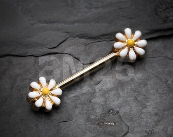 Golden Spring Blossom Flower Nipple Barbell Ring