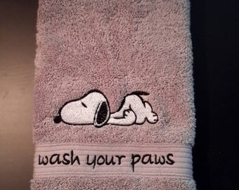 Wash your paws - Snoopy Hand Towel - Light Gray