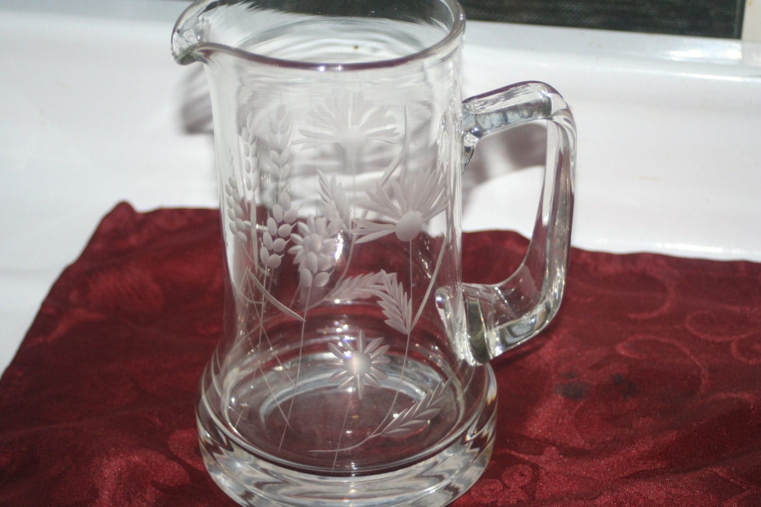 Vintage Etched Glass Pitcher Vintage Pitcher Home Decor 9974