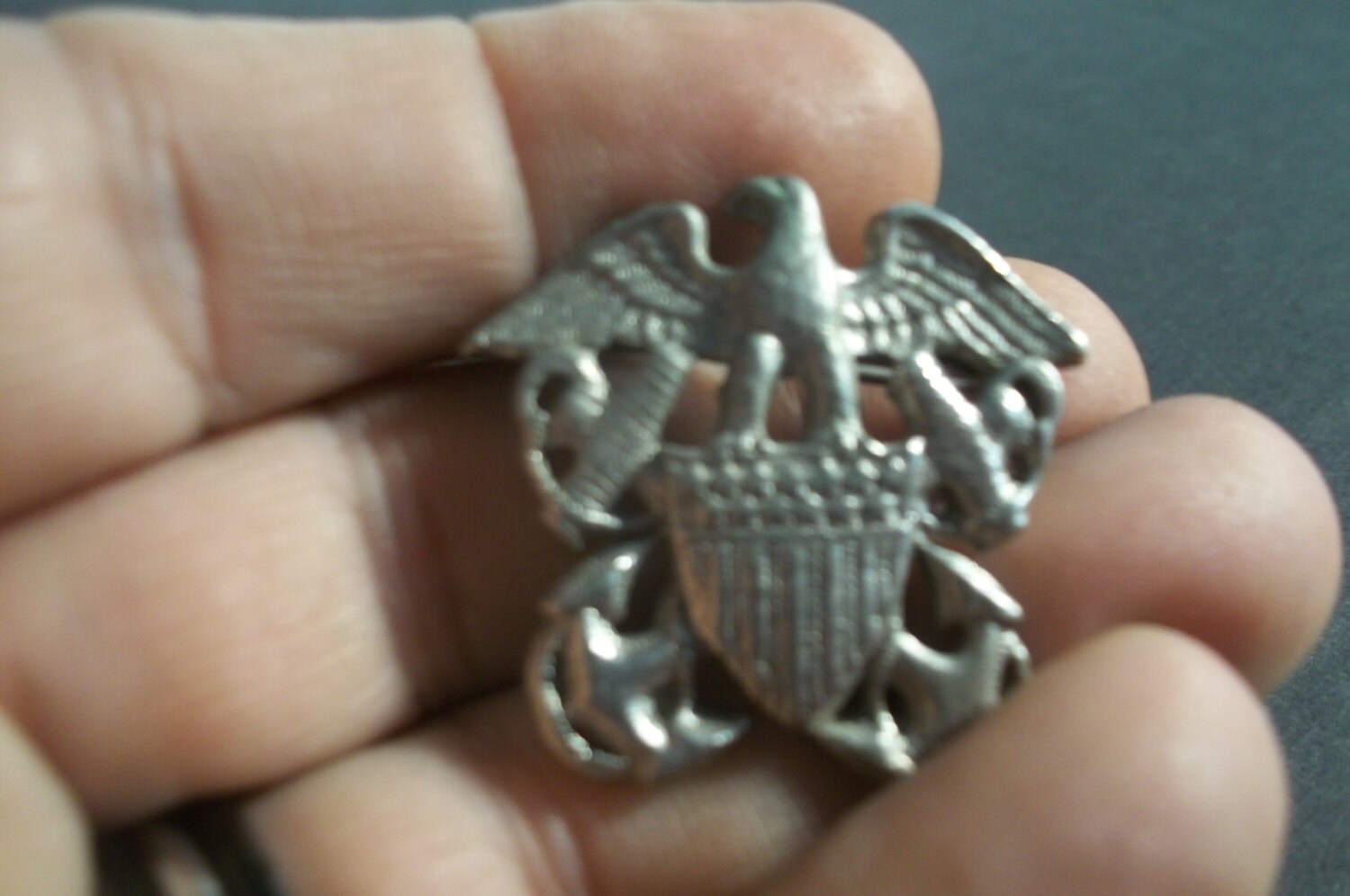 Vintage Silver Eagle Shield Pin Collectible Military Man